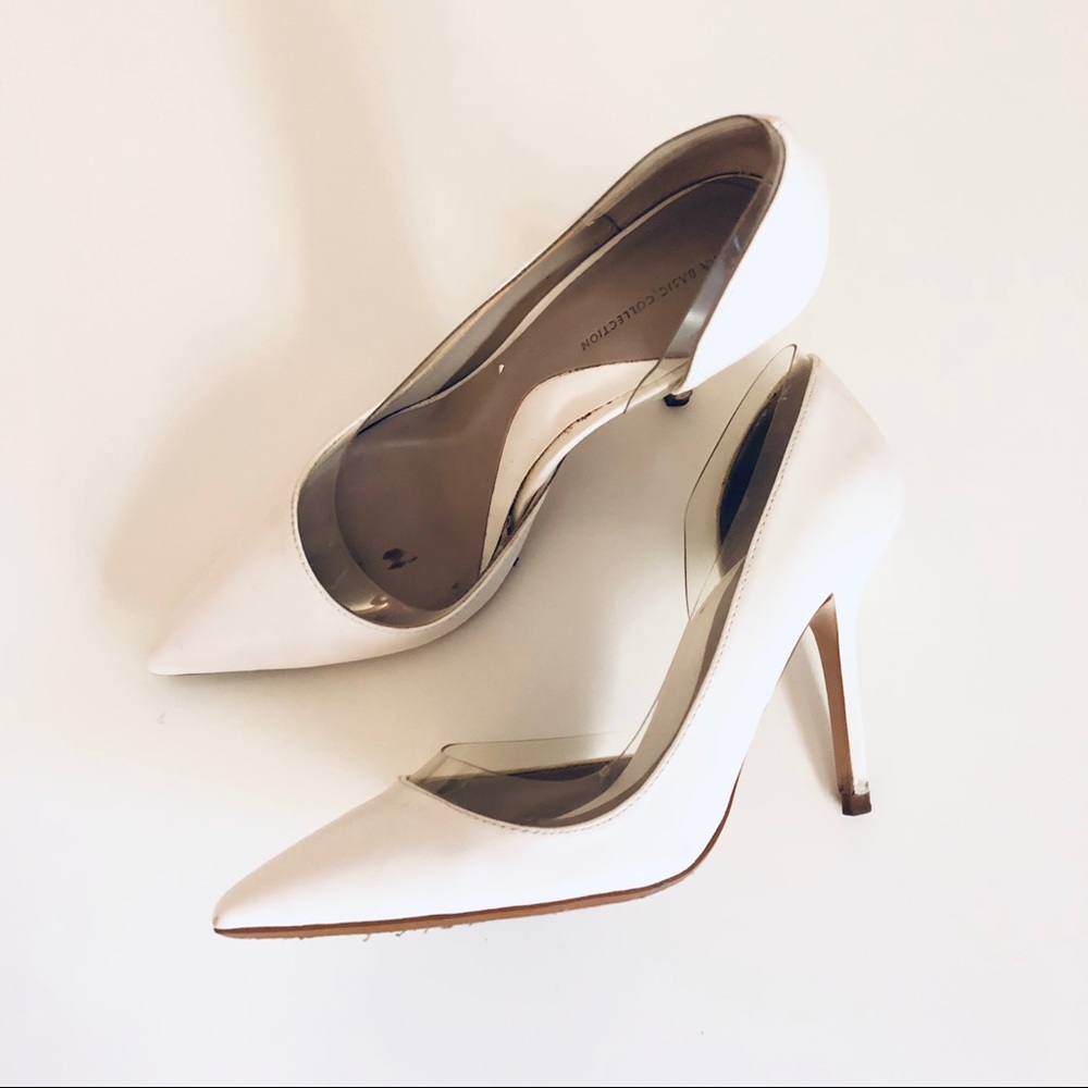 Zara Pointed Toe D’orsay heels, white/clear,size 8